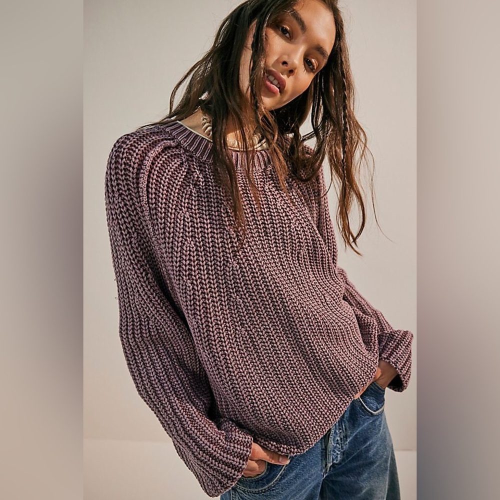 Worn Once Free People Take Me Home Cozy Chunky Knit Sweater in Dusty Plum
